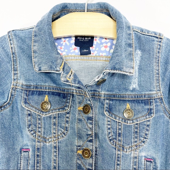 BLU & BLUE Distressed Denim Jacket with Buttons - Size 5 Little Kids - Picture 3 of 9